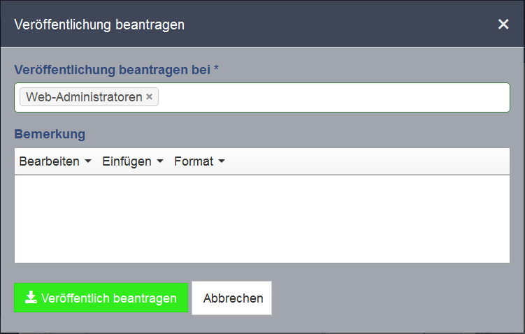 Veröffentlichung beantragen bei