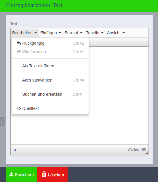 Screenshot Text Bearbeiten