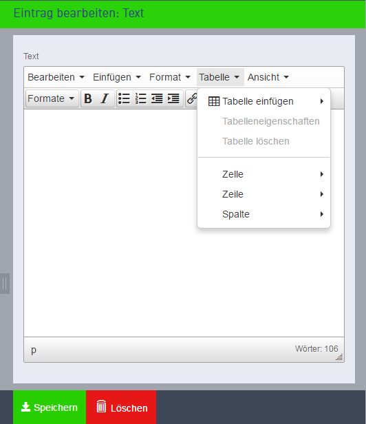 Screenshot Text Tabelle