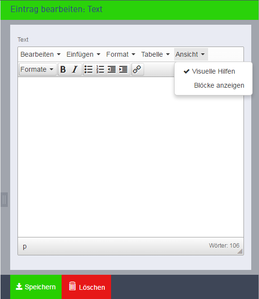 Screenshot Text Ansicht