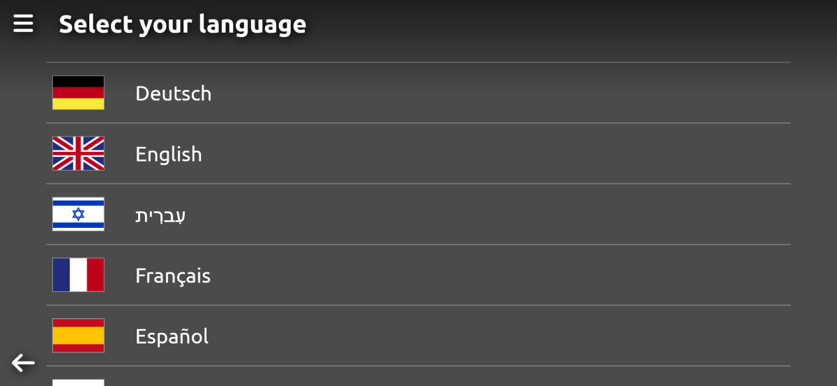 Beispiel einer Sprachwahl