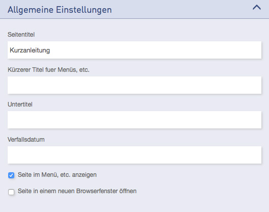 allgemeine seiteneinstellungen