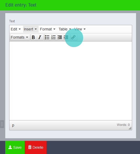 Screenshot Texteintrag Link