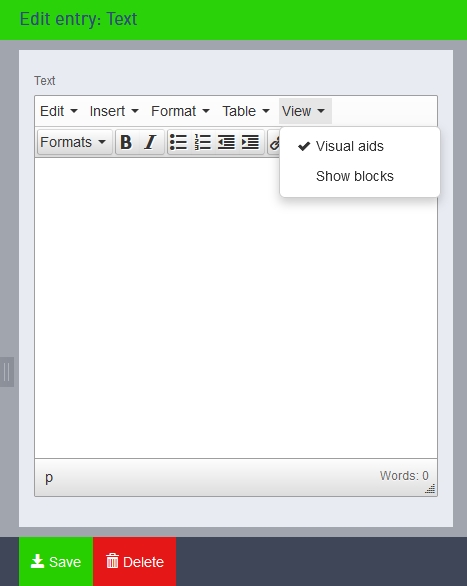 Screenshot Text Ansicht