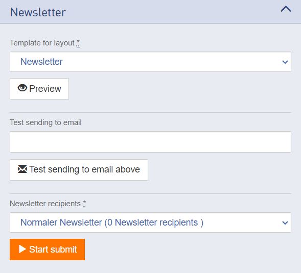 Ansicht der zusätzlichen Felder der Newsletterseite