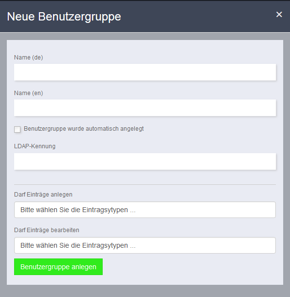 Neue Benutzergruppe