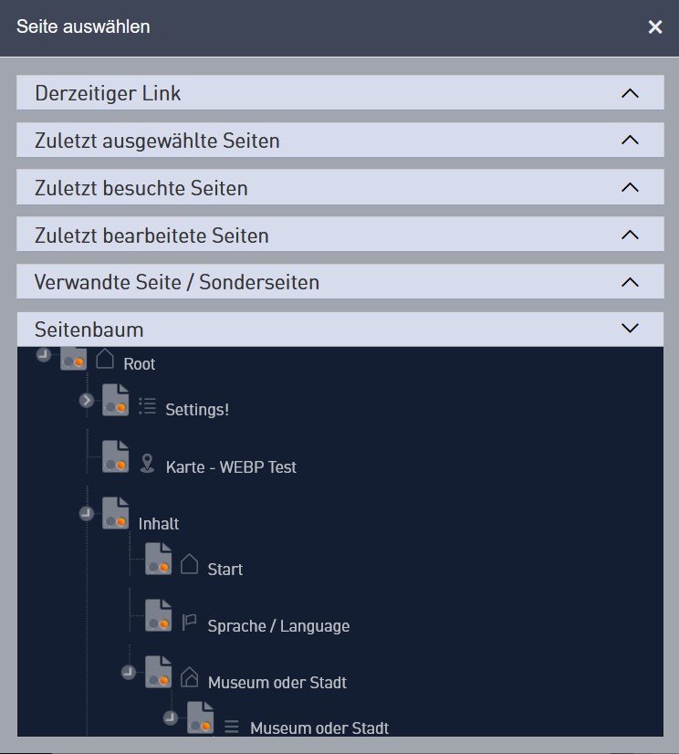 Popup Seitenwahl