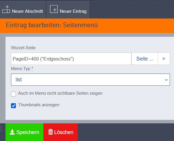 Eintrag Menü