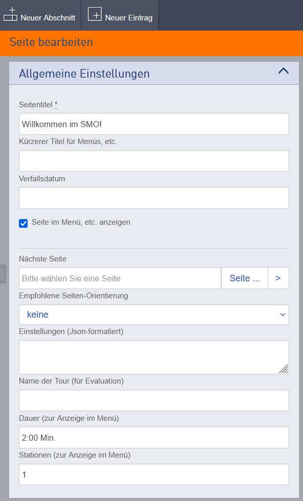 allgemeine seiteneinstellungen