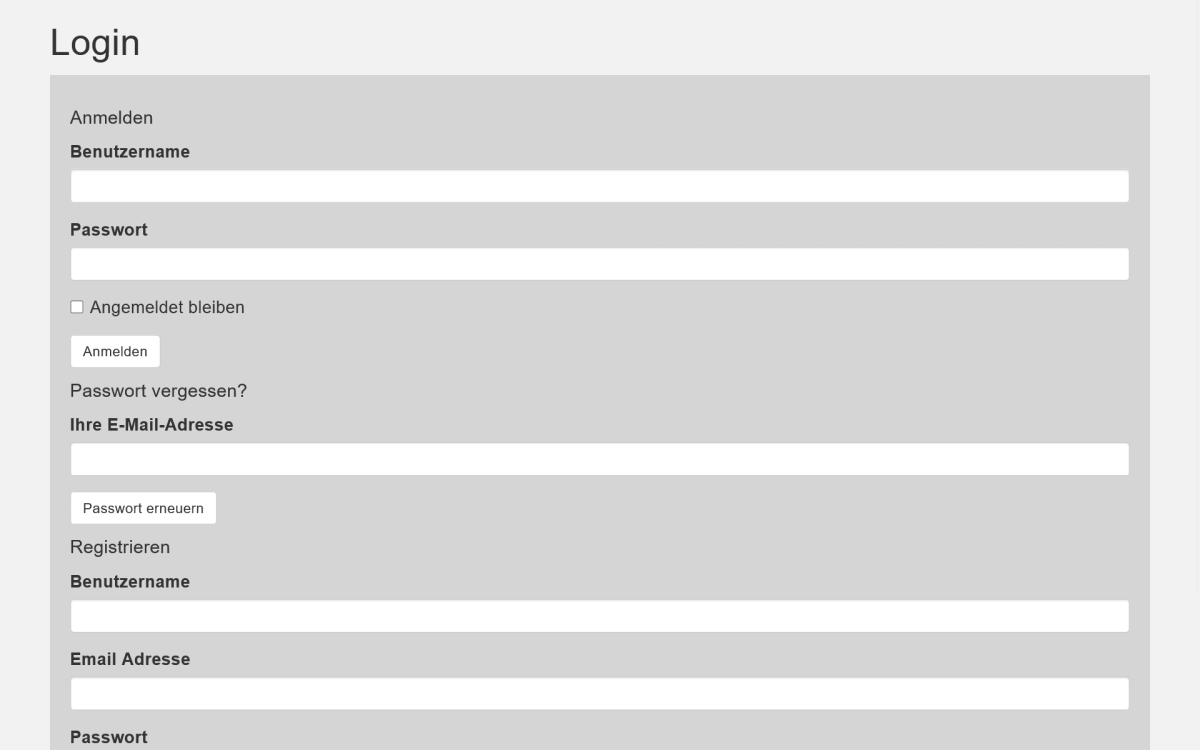 Screenshot des Loginbereichs